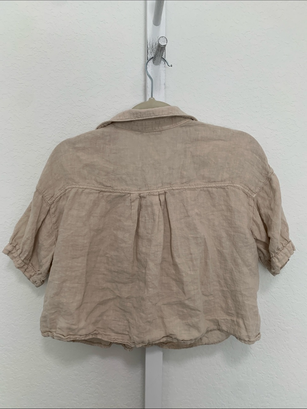 Zara Beige Cropped Linen Short Sleeve Button-Front Top - Picture 5 of 7